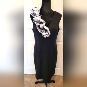 S.L. Fashions Little BLACK Dress With Flashy  Ruffle Floral Accent Size 12